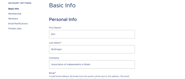 Screenshot of basic info dialog